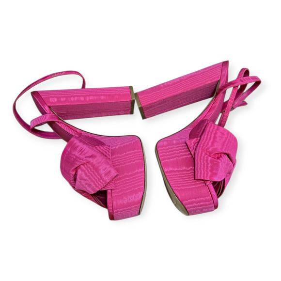 Larroude (Larroudé) Elle Platform Sandal Pink Magenta Fabric Heels Pumps Size 8 - Picture 5 of 10